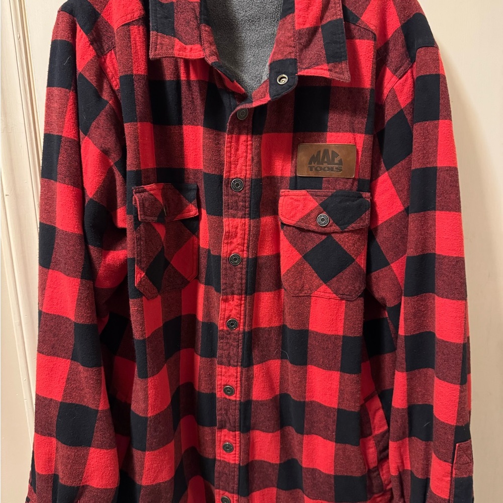 Mac Tools Red and Black Plaid fleece lined Snap-Up Shirt